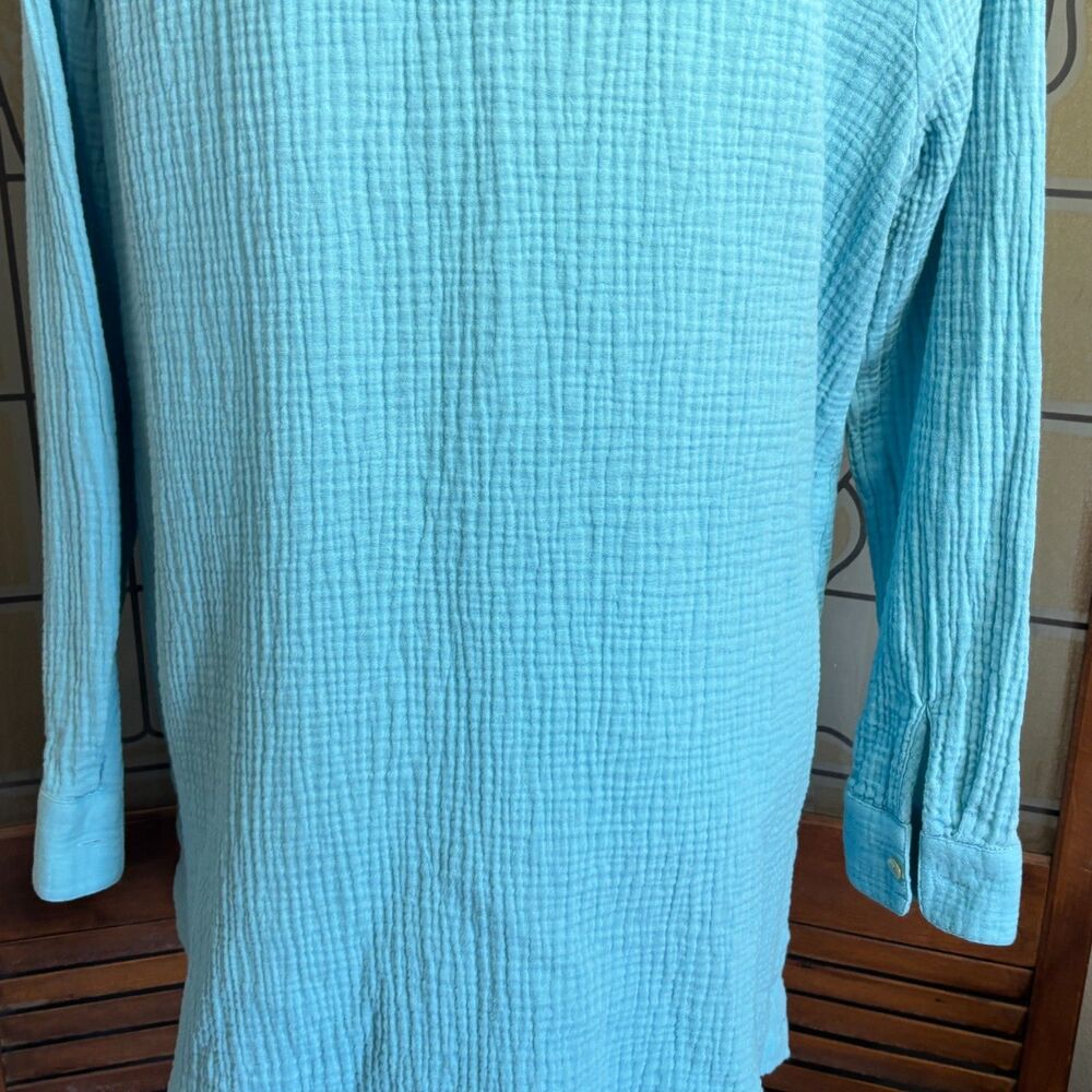 Soft Surroundings Escambia Gauze Blouse Top Blue Teal Button Up Size L - Picture 9 of 14